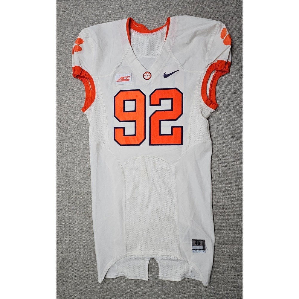 Clemson Tigers Football Jersey Mens 42 L White Game Worn Team Issued Nike #92